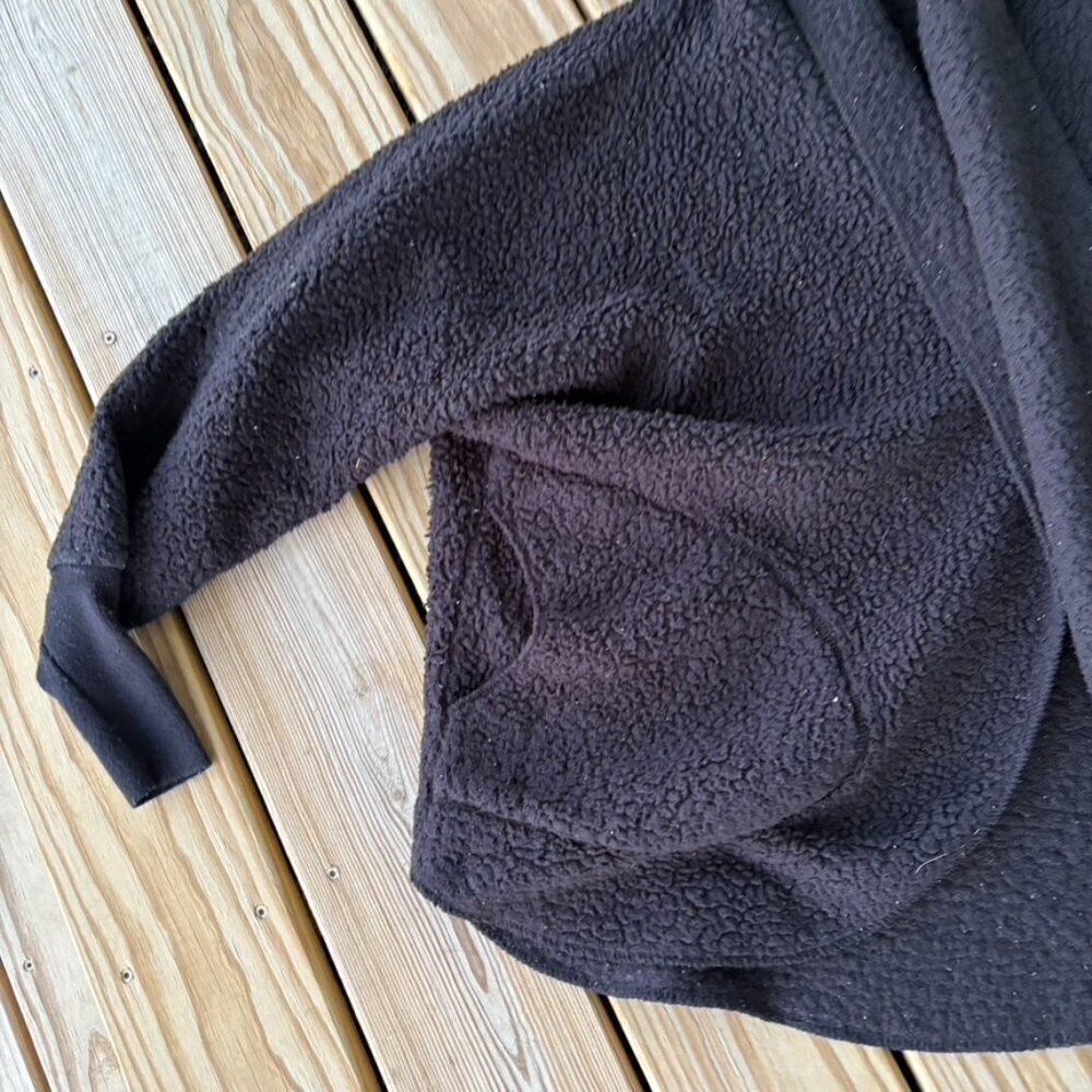 Nordic Beach Womens Top One Size Black Hooded Open Front Wrap Fleece Cozy - Picture 2 of 8